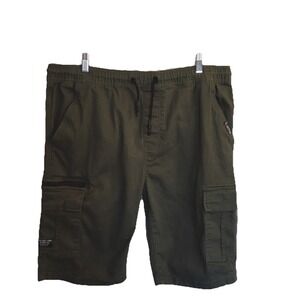 Akademiks Y2K Cargo Shorts Elastic Waist Drawstring Skater Casual XL Olive Green